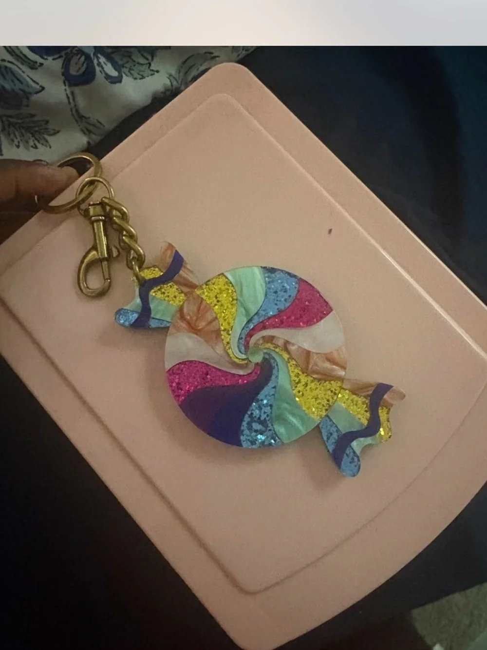 Kurt Geiger Acrylic Colorful Candy Swirl Keychain Charm - Multicolor no box